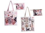 Matching fabric bag and clutch set with cat decorations