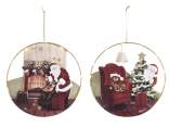 Metal and wood Christmas decoration to hang with LED lights