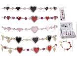 Metal bracelet lacquered hearts and rhinestones with card
