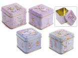 Metal food box with rabbits and embossed decorations
