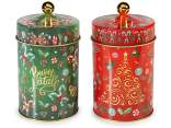 Metal food jar with Christmas print lid