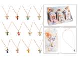 Metal necklace with angel and colored synthetic stone