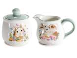 Milk jug and sugar bowl with ceramic bunny lid