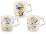 Mug en porcelaine florale de 350 ml avec anse forme de cœur