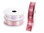 Nastro in raso 22mm con rose, cuori e scritta Love