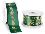 Nastro in raso 38mm con stampa natalizia simil oro lucido