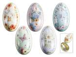 Openable metal egg with floral decorations.