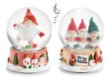 Palla a neve carillon con gnomi, su base in resina decorata