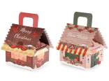 Paper house box with handle with Christmas prints