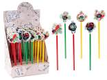 Pencil with lucky charm decoration in wooden spring