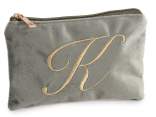 Pochette in velluto con chiusura zip e lettera ricamata - K