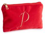 Pochette in velluto con chiusura zip e lettera ricamata - P