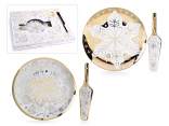 Porcelain plate and spoon set with real gold decorations