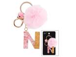 Portachiavi / charm lettera N in resina con pompon in card