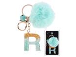 Portachiavi / charm lettera R in resina con pompon in card