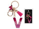 Portachiavi / charm lettera V in resina con nappina in card
