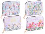 Portafoglio donna similpelle con zip e stampa floreale