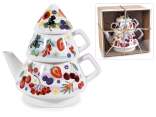 Porzellan-Teekanne/Tassen-Set „Rote Früchte“ in Geschenkbox