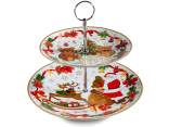 Présentoir à gâteaux de Noël en porcelaine avec décorations