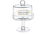 Présentoir à gâteaux en verre avec clochette et inscription