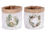 Printed fabric basket with jute interior