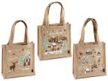 Sac de Noël en jute avec anses et imprimé paysage