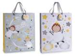 Sac en papier avec des anges, détails dorés et argentés