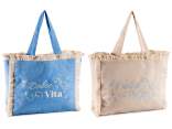 Sac en tissu avec anses, franges et inscription brodée