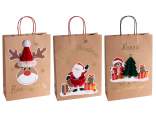 Sacchetto / busta grande carta kraft con decori natalizi 3D