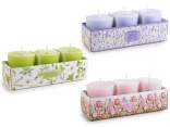 Scatola con 3 candele profumate e colorate stampa floreale