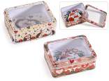 Scatola in metallo decori animaletti e coperchio trasparente
