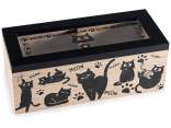 Scatola per té e spezie in legno 2 scomparti stampa gatti
