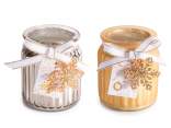 Scented candle in glass jar with bow and decoration