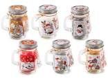 Scented candle in glass jar with handle and lid