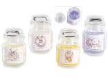 Scented candle in glass jar with rabbits and cap