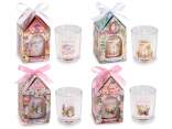 Scented candle in glass with spring decorations