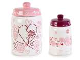 Set 2 barattoli in ceramica decorata con cuori e rose