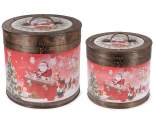 Set 2 bauletti cappelliere in legno con decori natalizi