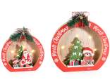 Set 2 decorazioni natalizie in legno c/luci da appoggiare