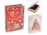 Set 2 scatole natalizie a libro in legno foderato