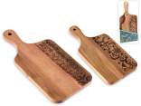 Set 2 taglieri in legno di acacia con decori incisi maiolica