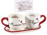 Set 2 tazzine caffè 90 ml in ceramica con scritte e piattino