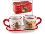 Set 2 tazzine natalizie in ceramica 90 ml con piattino