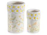 Set 2 vases en céramique avec des fleurs imprimées en relief