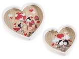 Set 2 vassoi a forma di cuore in legno con innamorati