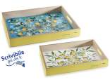 Set 2 vassoi in legno colorato con decori limoni