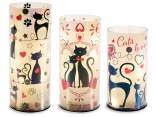 Set 3 lampade in vetro cangiante con luci LED e stampa gatti