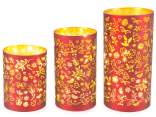 Set 3 lampade natalizie a cilindro in vetro decorato con LED