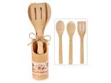 Set 3 posate da cucina in portautensili in legno
