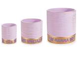 Set 3 vasi ceramica lilla zigrinata base dorata per mamma